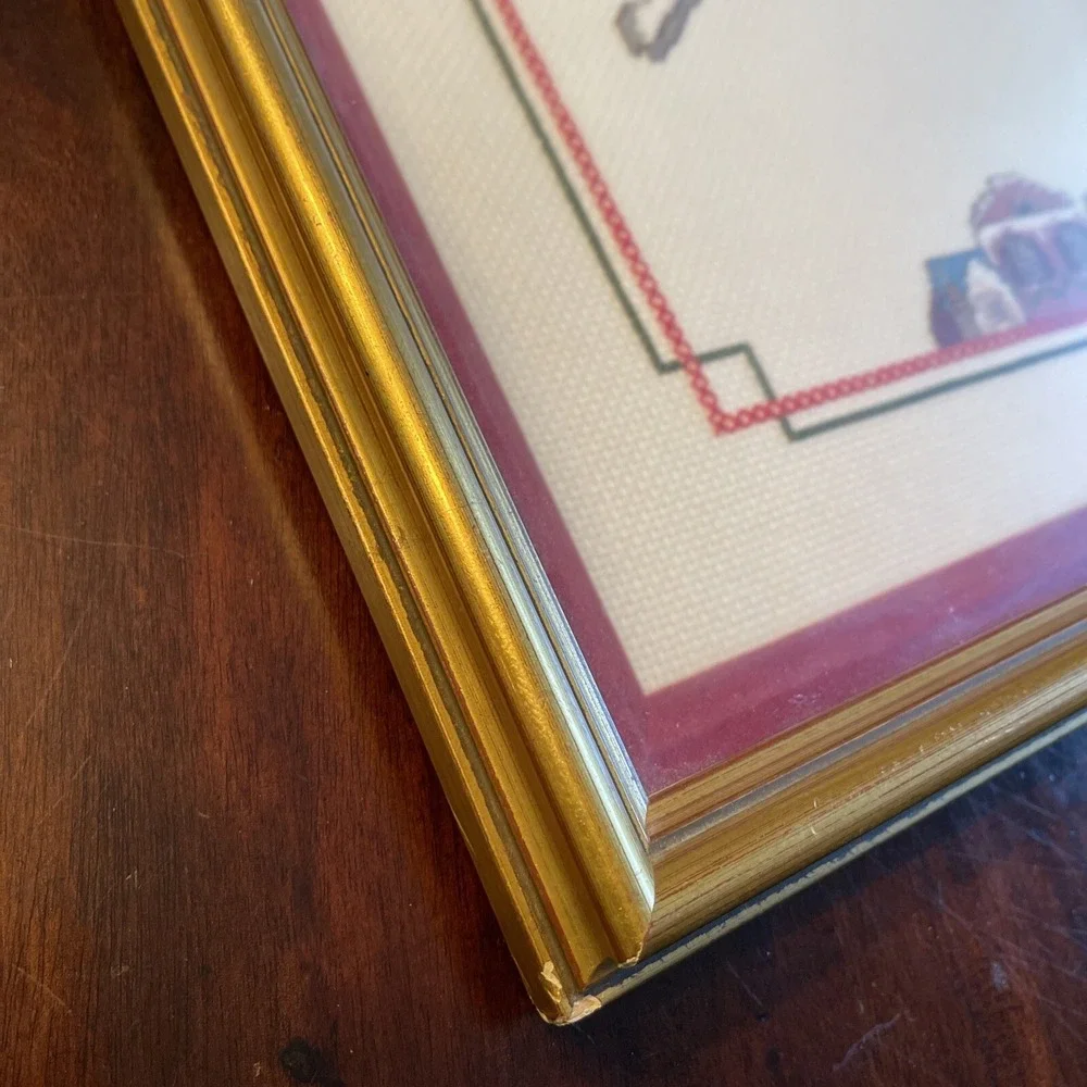 Completed Cross Stitch‎ Art Santa Claus Christmas Framed Victorian Old World